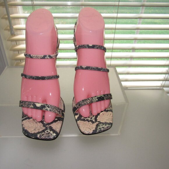 Anne Klein Snakeskin-Print Square-Toe Slingback Sandals Heels 7.5 M | Y2K Glam - Picture 4 of 7